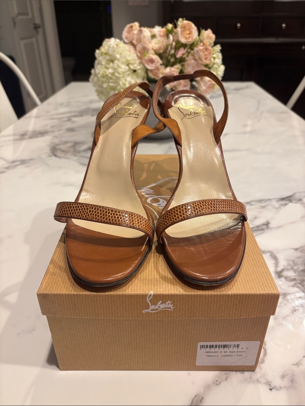 Christian Louboutin Tan Brown Leather Slingback Heels